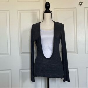 Velvet by Anthropologie Deep V Stretch Wool Blend Lightweight Sweater, Large